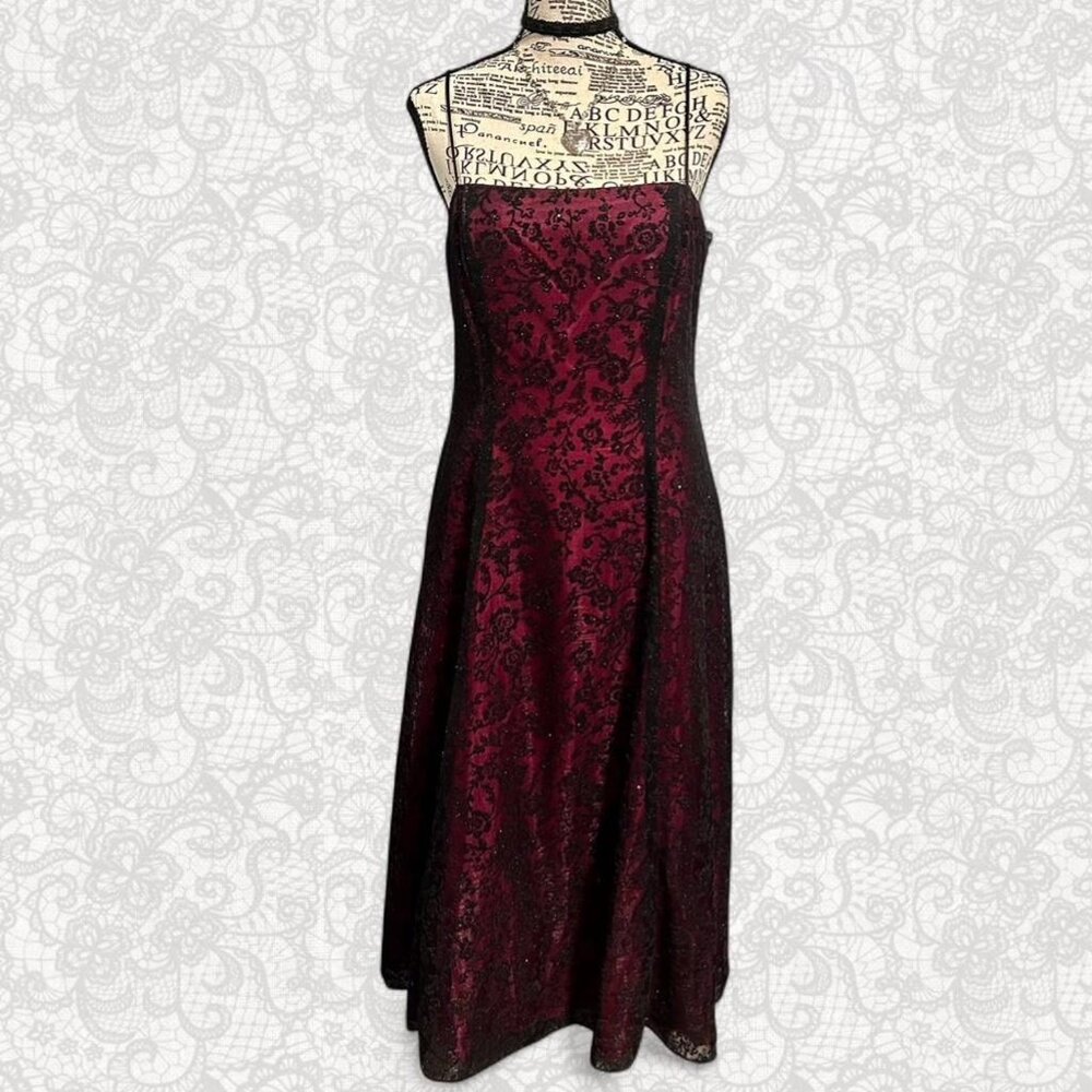 Zum Zum Y2K Goth Prom Dress Pink/Red with Black Overlay